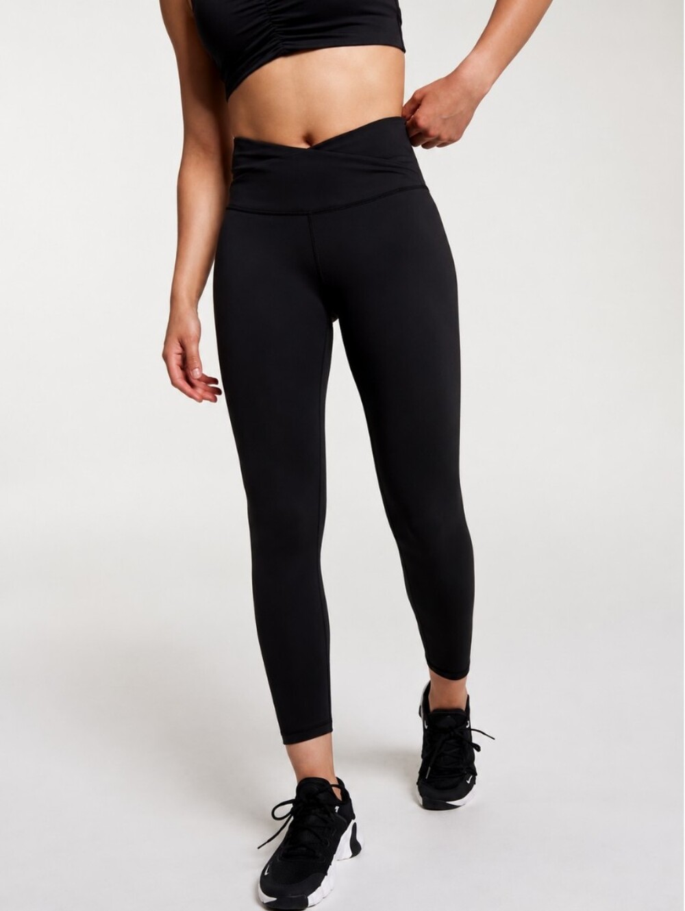 CALIA Wrapped Cinched Waist Essential 7/8 Leggings Pure Black Women's Large NWT